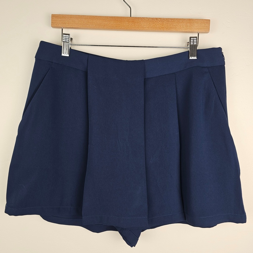 Banana Republic Skort Women 12 Blue Pleated Front Side Zip Mini Skirt Shorts